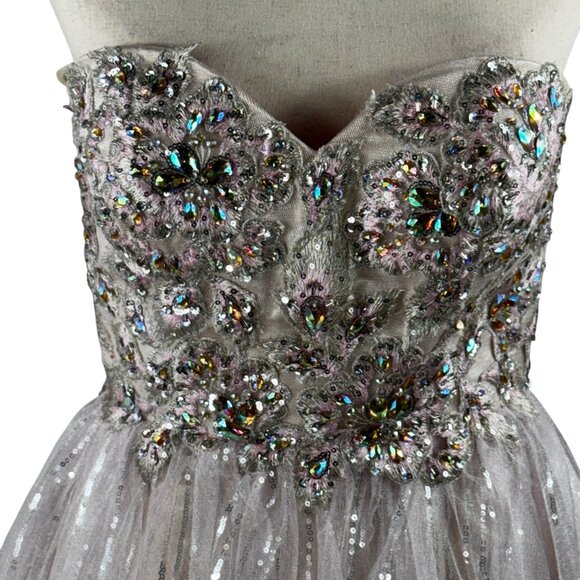 Tony Bowls Jeweled & Lace Bodice Pink Tulle & Silver Short Bubble Dress … - Picture 5 of 13